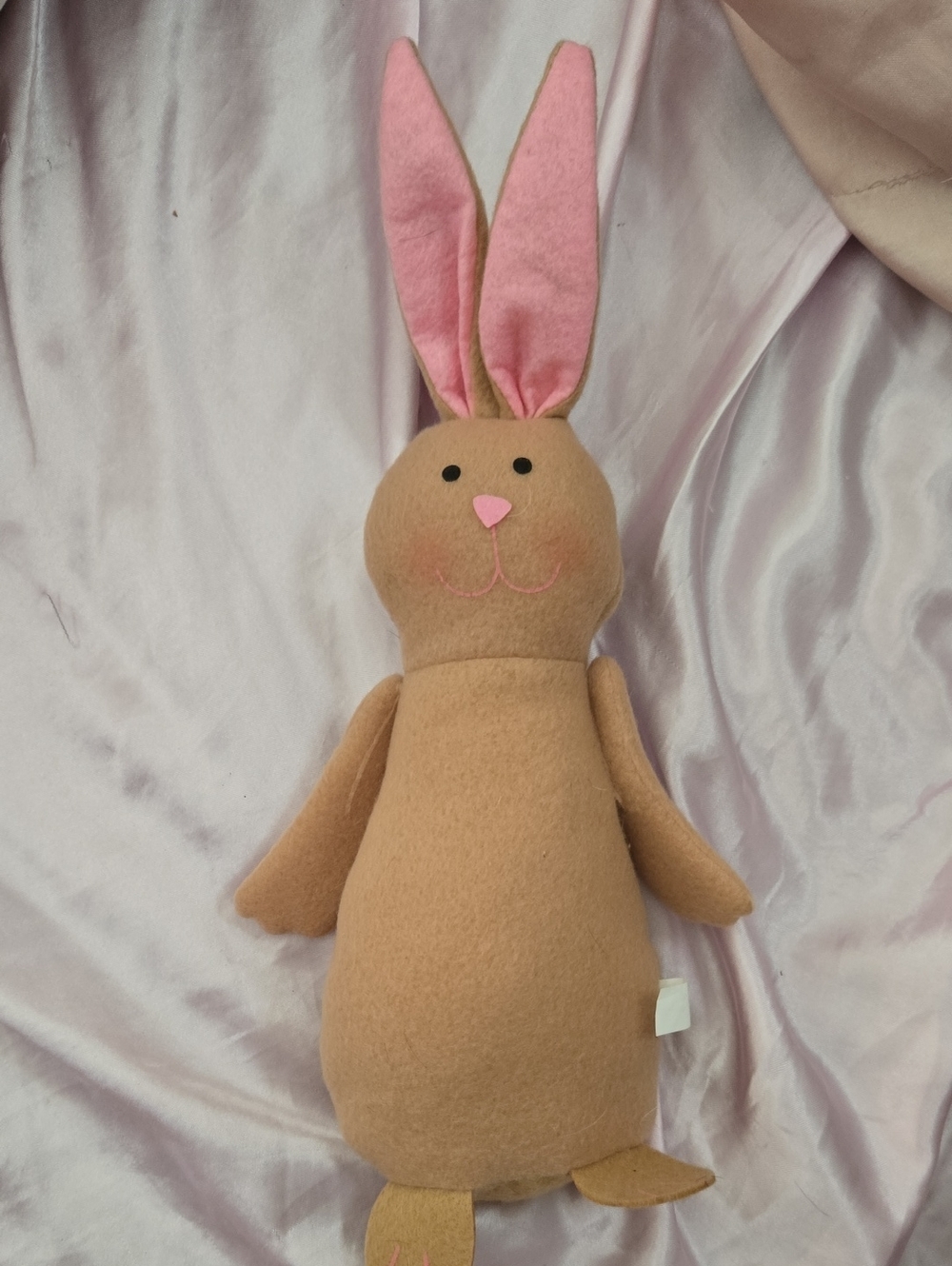 Plush Bunny Doll with Pink Ears and Nose Weighted Down Bottom